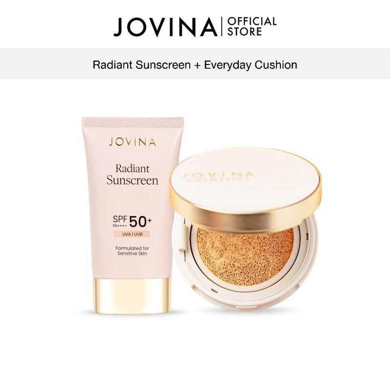 Jovina Set : Radiant Sunscreen + Everyday Cushion กันแดด + คุชชั่น ปกป้องแสงแดด พร้อมปกปิดผิว คุมมัน